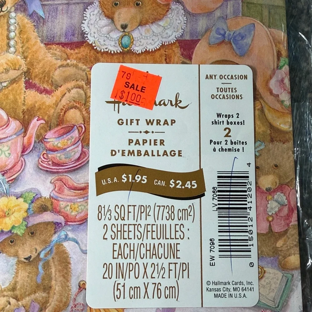 5/$25 VINTAGE Wrapping Paper Bear Tea Party